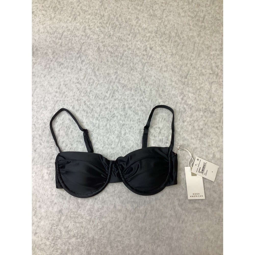 Good American Black Balconette Underwire Bikini Top Ruched GSW0625 Size 0 NEW